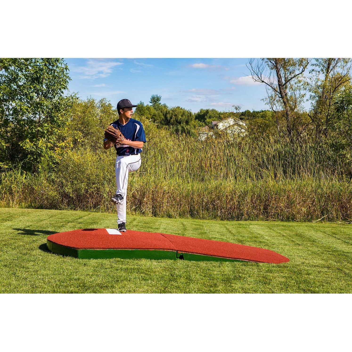 Portolite 10" Two-Piece Oversized Baseball Practice Mound - with man standing on it 