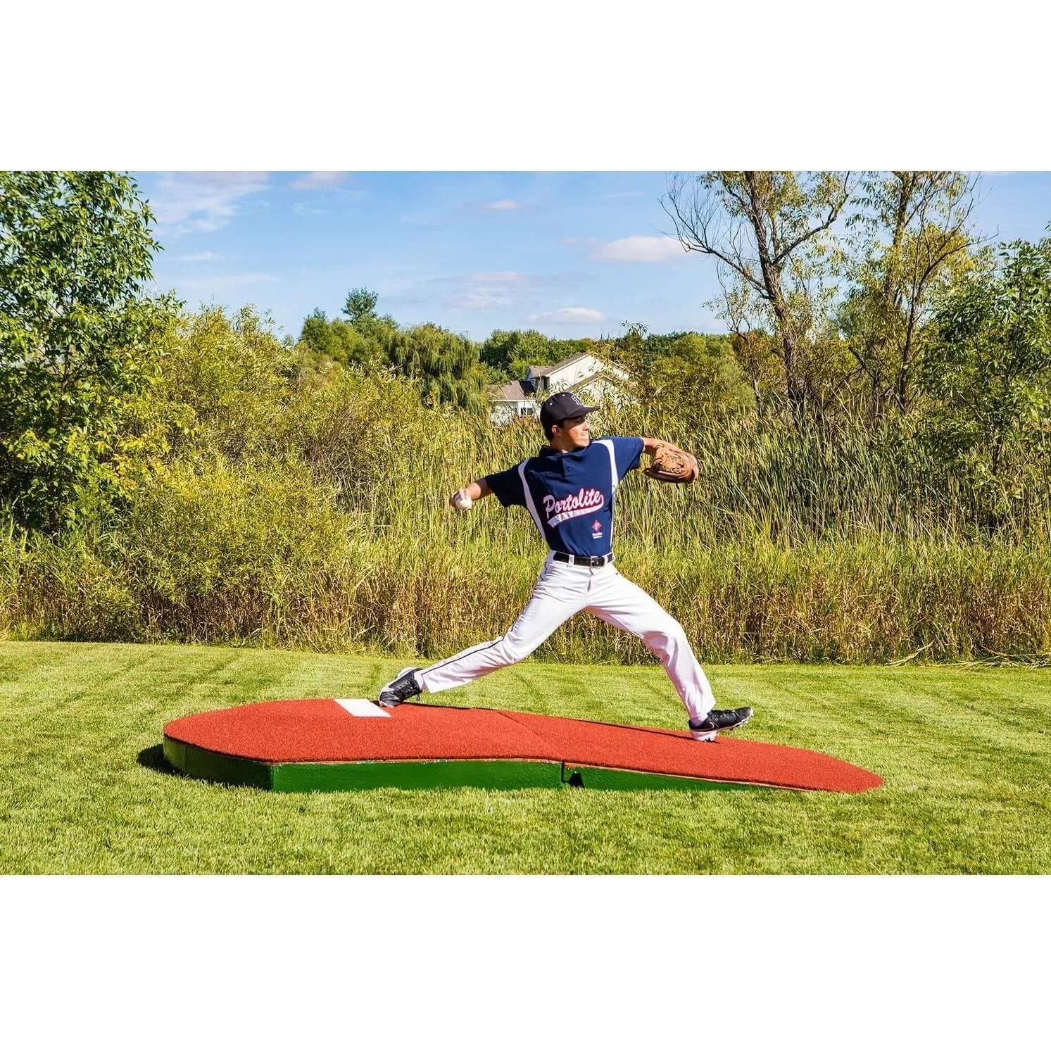 Portolite 10" Two-Piece Oversized Baseball Practice Mound - with man pitching on it