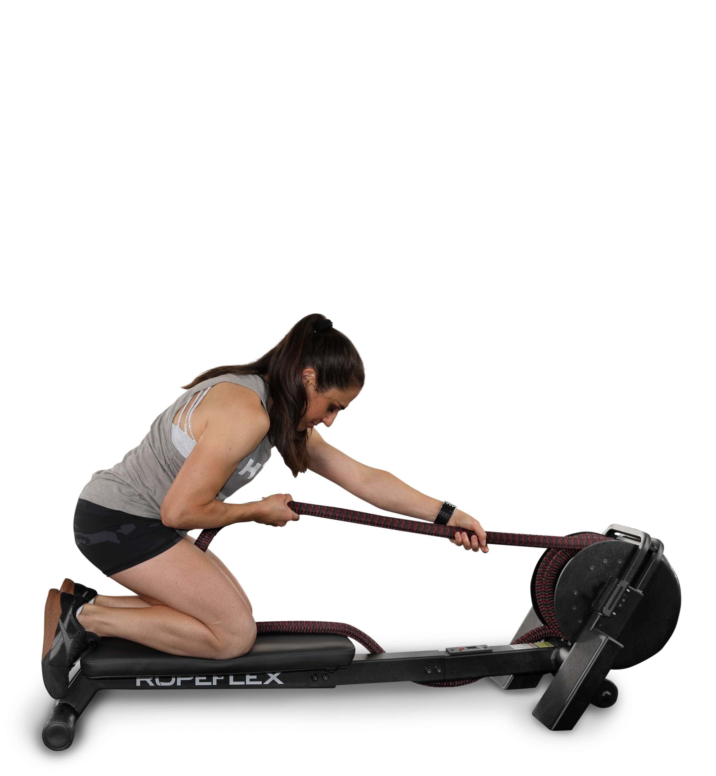 Ropeflex RX2200 Wolf Compact Horizontal Rope Trainer - woman on her knees pulling rope