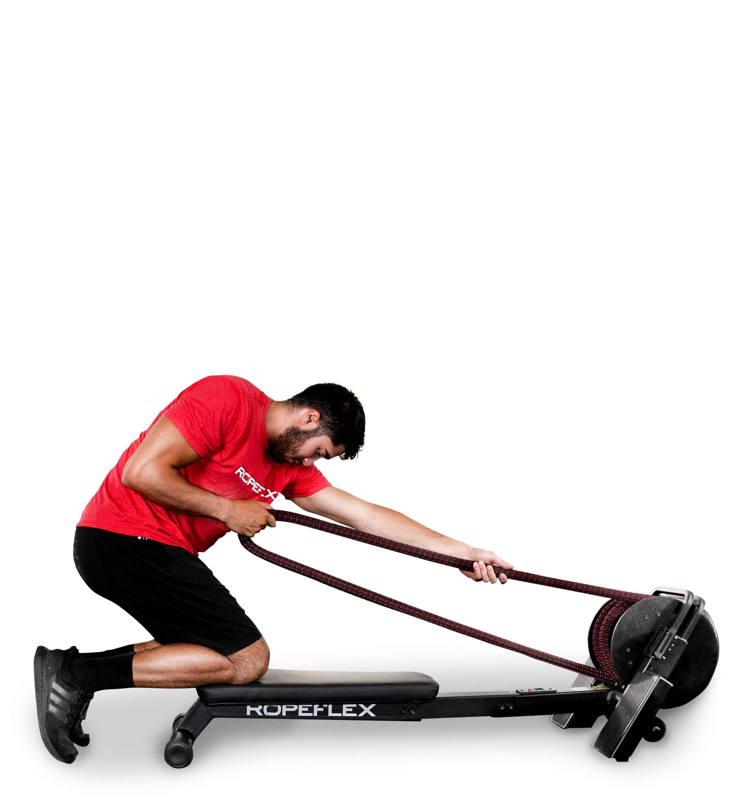 Ropeflex RX2200 Wolf Compact Horizontal Rope Trainer - Male athlete using a Ropeflex for a rope workout.