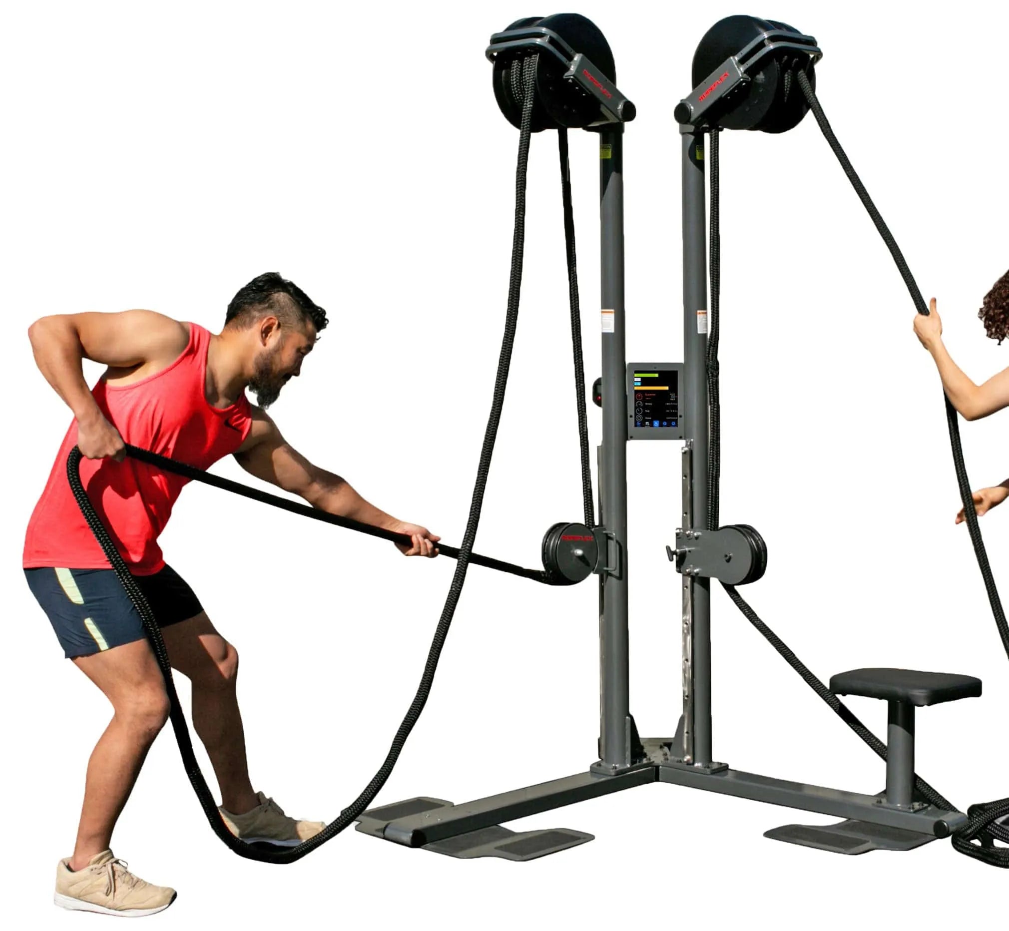 Ropeflex RX2500D Oryx Dual Station Rope Trainer - Man pulling a rope from a machine