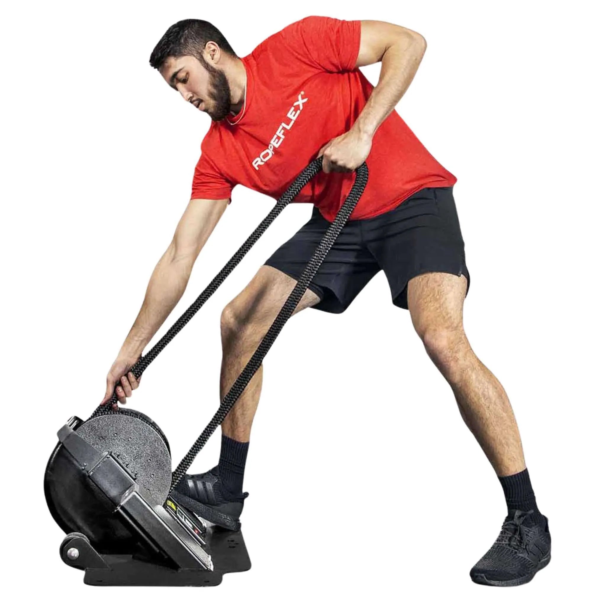 Ropeflex RX2000 OX Multi Mode Rope Trainer - Man in red shirt pulling rope from rope trainer machine