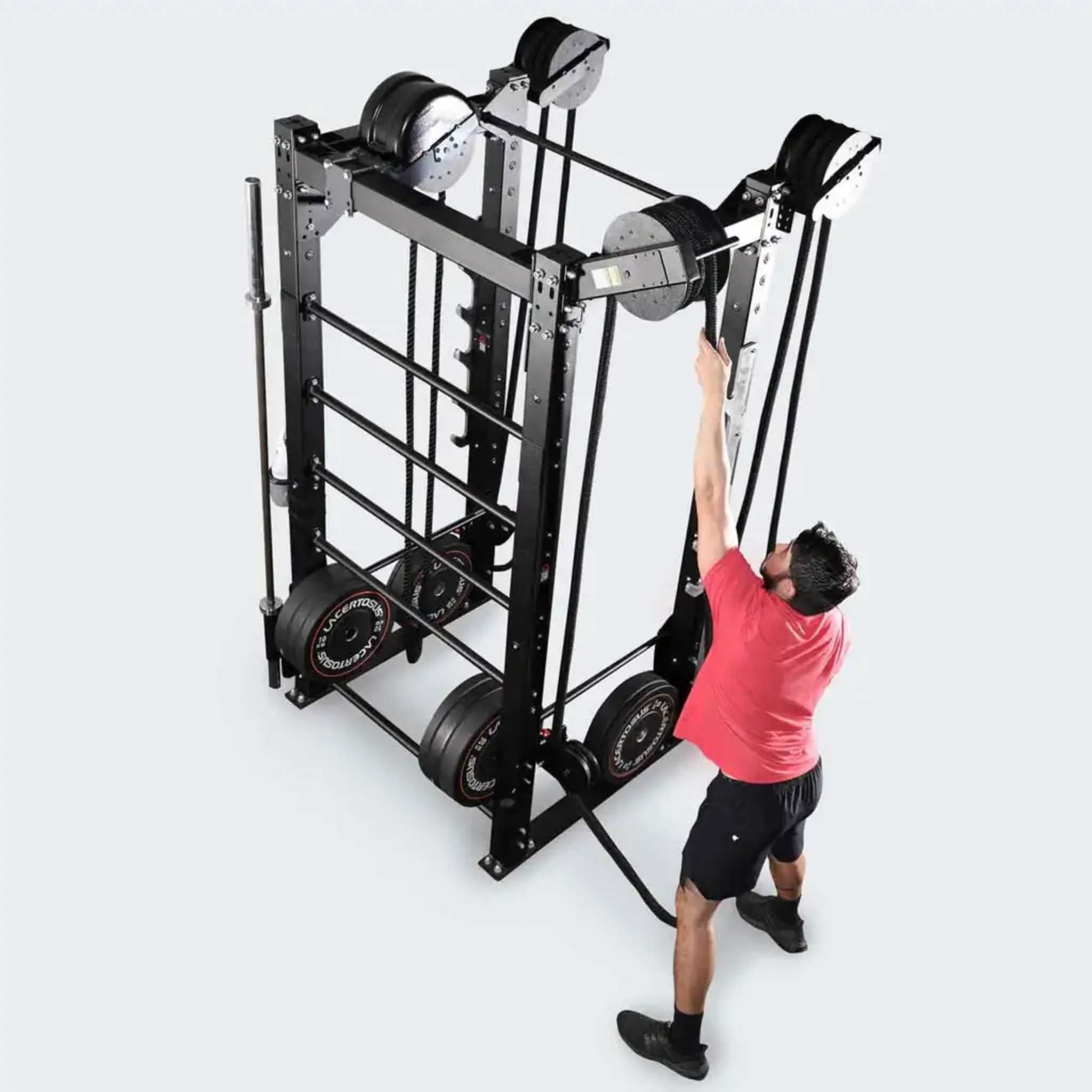 Ropeflex RX2100 Mountable Endless Rope Pull Machine - Man in red shirt pulling rope