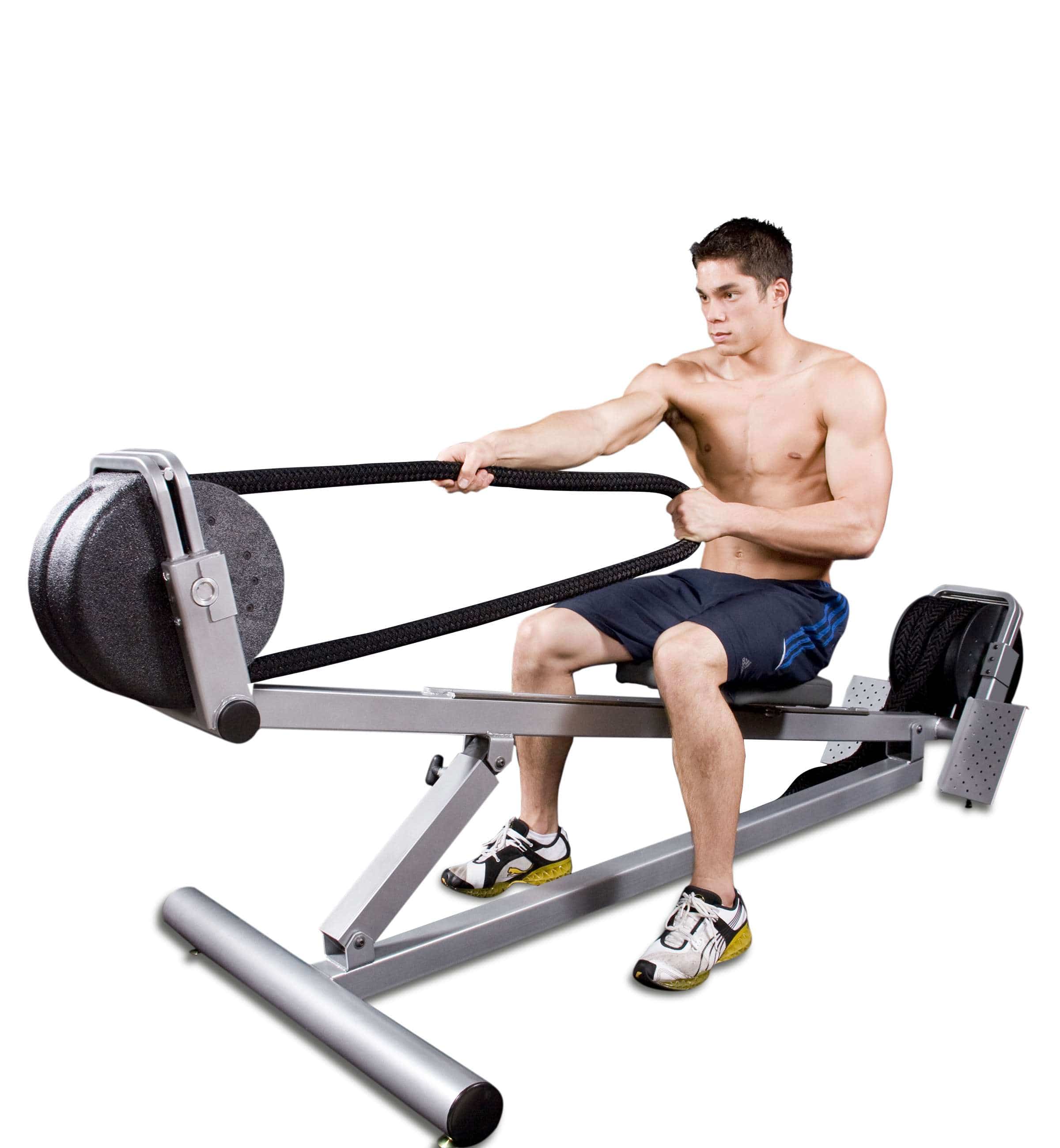 Ropeflex RX3300 VORTEX Dual Drum Incline Rope Trainer - A man pulling a rope from a gym machine while sitting