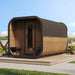 SaunaLife Model CL12GCP Cube-Series Outdoor Home Sauna Suite Kit, Up to 8 Persons - Set up outdoor on a sunny day and blue skies