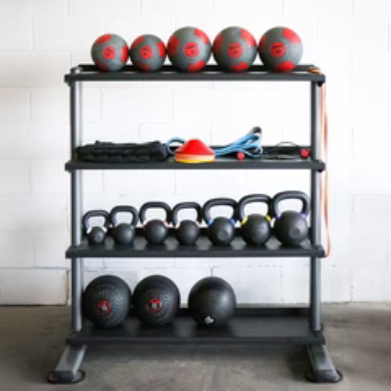 TKO Strength 4 Tier Vertical Kettlebell Tray Rack 895KR-4B - Gym weights and balls on rack