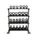 TKO Strength 4 Tier Vertical Kettlebell Tray Rack 895KR-4B - With kettlebells sets on rack