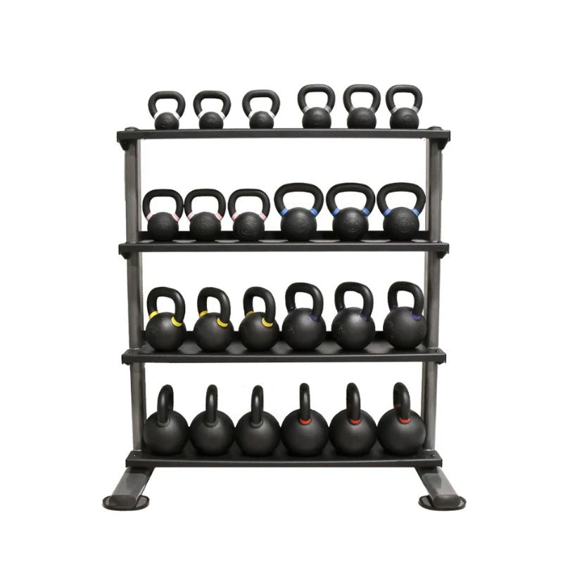 TKO Strength 4 Tier Vertical Kettlebell Tray Rack 895KR-4B - With kettlebells sets on rack