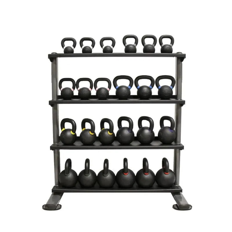 TKO Strength 4 Tier Vertical Kettlebell Tray Rack 895KR-4B - With kettlebells sets on rack