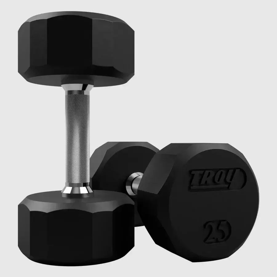 TROY 12 Sided Rubber Encased Dumbbell Set - 25 lbs