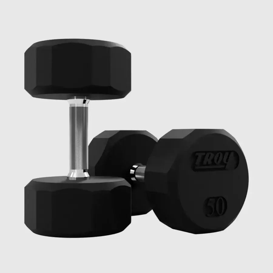TROY 12 Sided Rubber Encased Dumbbell Set - 50 lbs