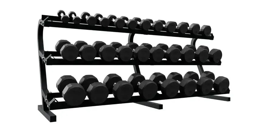 TROY 12 Sided Rubber Encased Dumbbell Set - set with rack