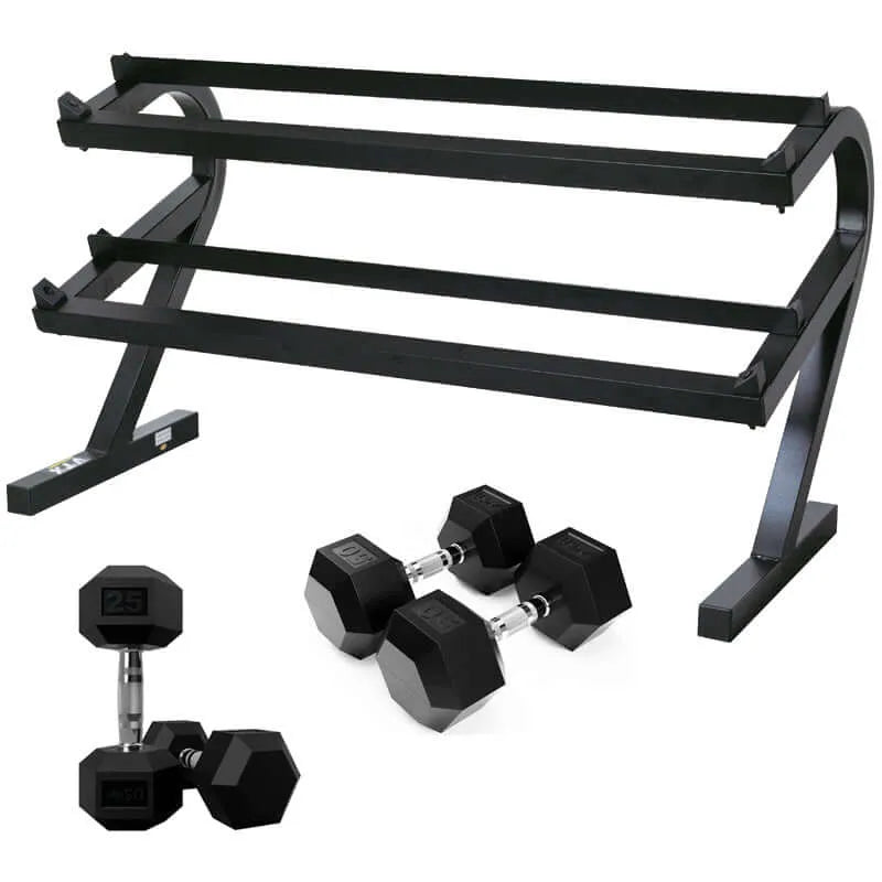 USA Sports VERTPAC-HDR Rubber Hex Dumbbell Sets with Rack - VERTPAC-HDR50