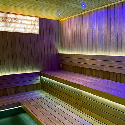 PROSAUNAS Universal Himalayan Salt Kit - Wooden sauna with green LED lighting