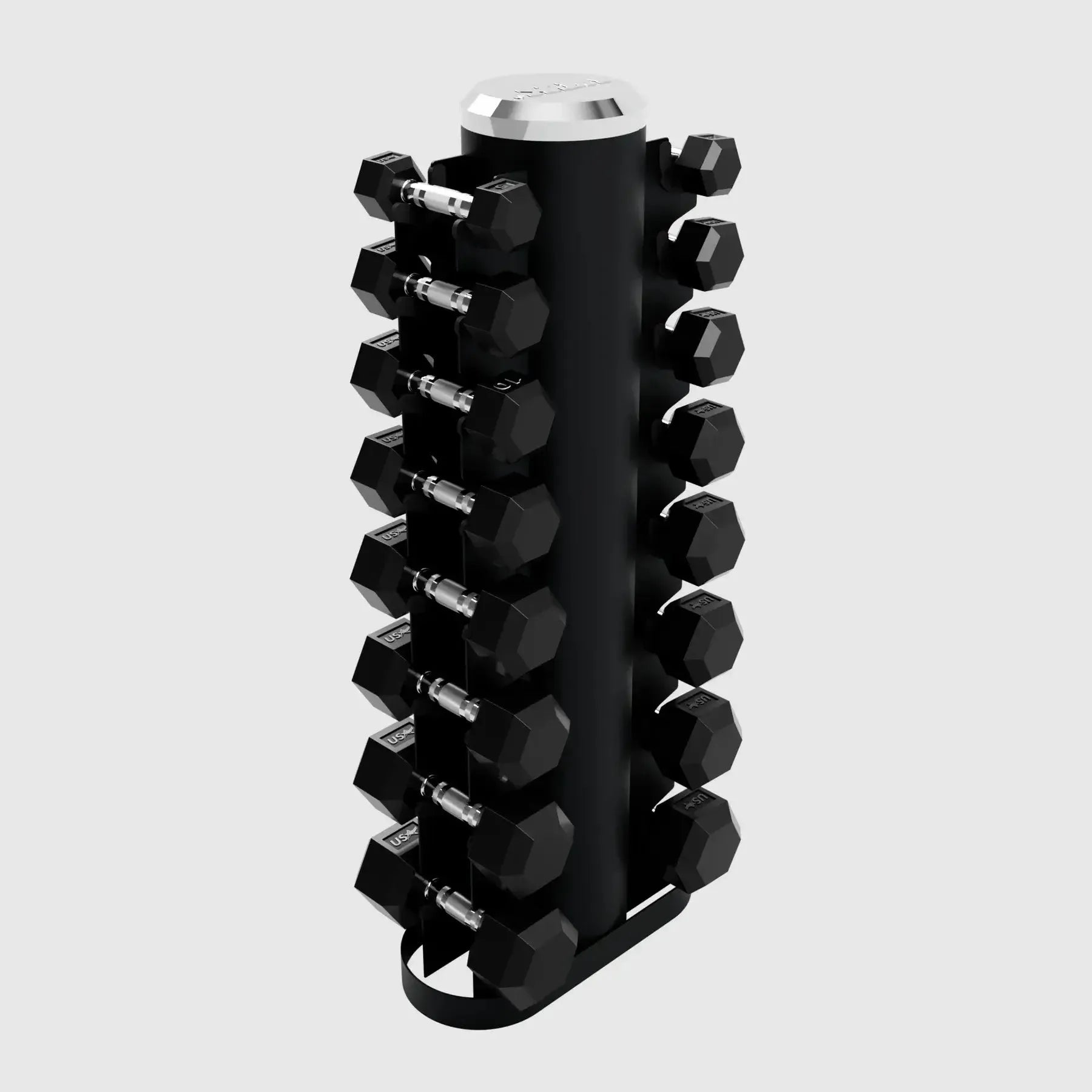 USA Sports VERTPAC-HDR Rubber Hex Dumbbell Sets with Rack - VERTPAC-HDR30G