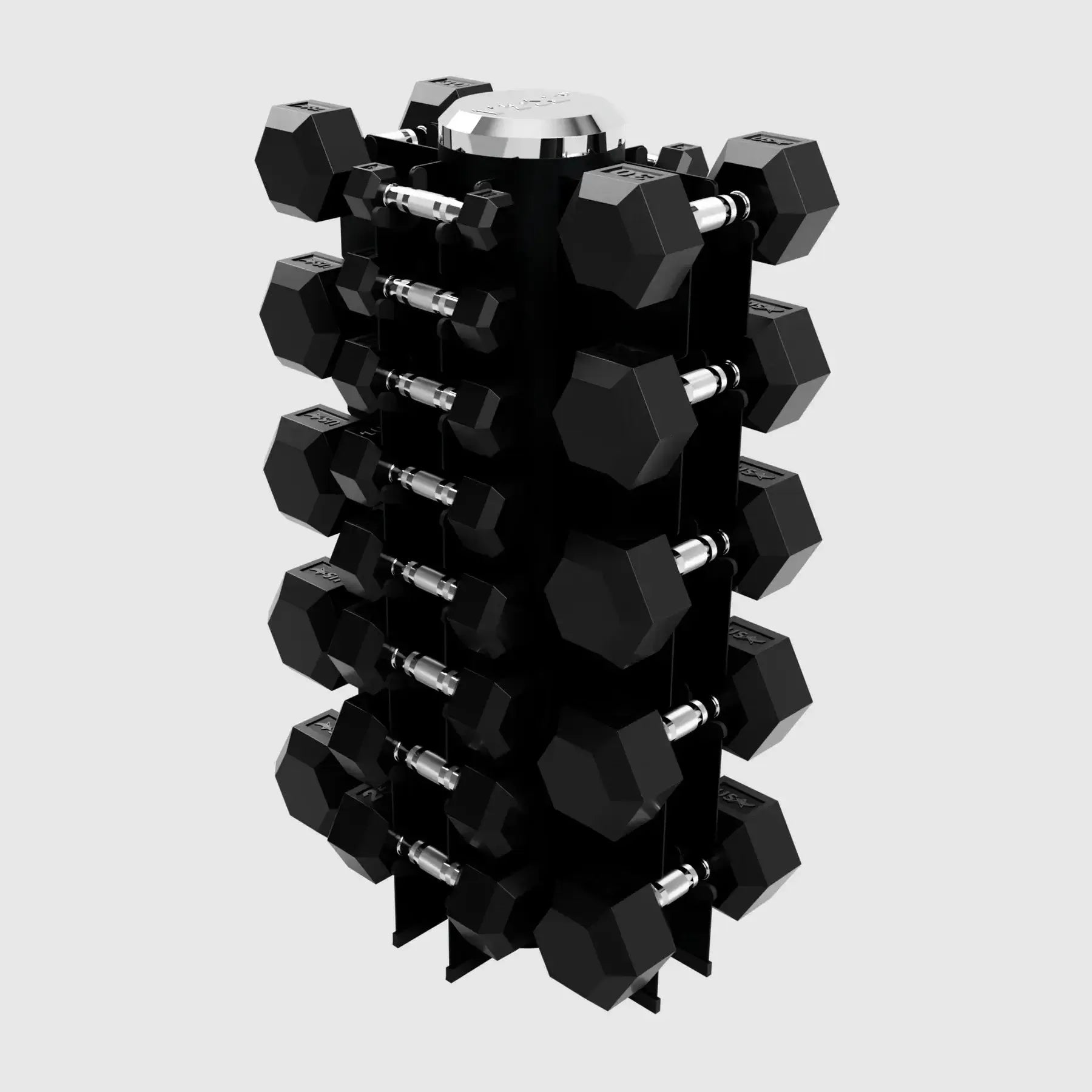 USA Sports VERTPAC-HDR Rubber Hex Dumbbell Sets with Rack - VERTPAC-HDR50G