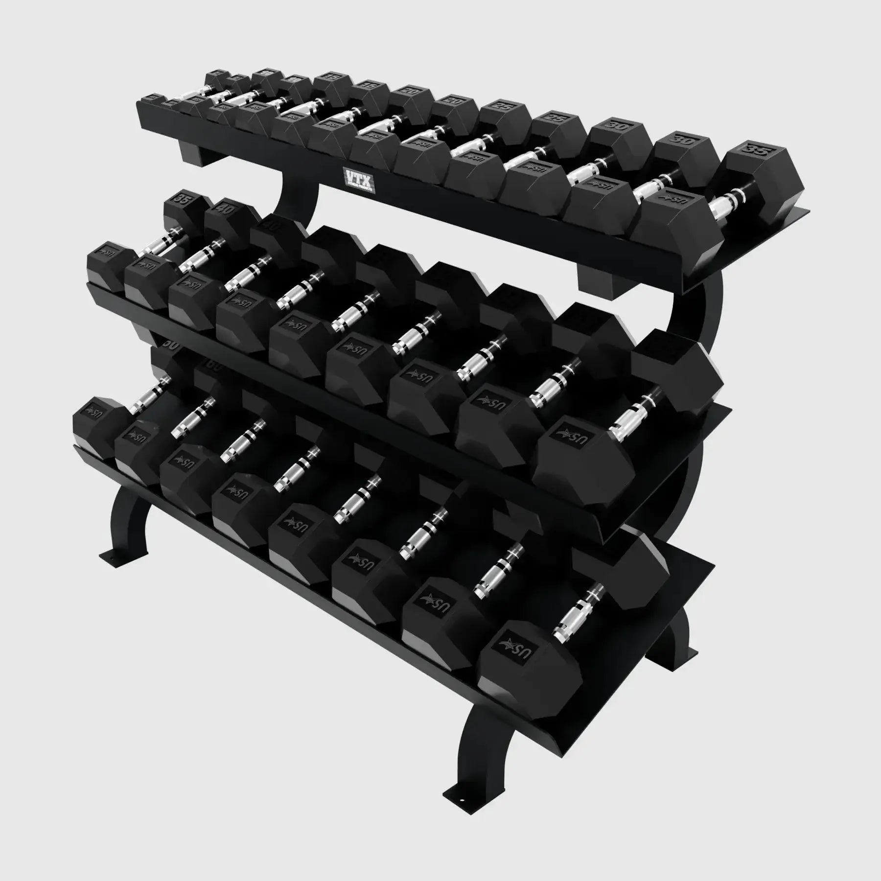 USA Sports VERTPAC-HDR Rubber Hex Dumbbell Sets with Rack - VERTPAC-HDR75