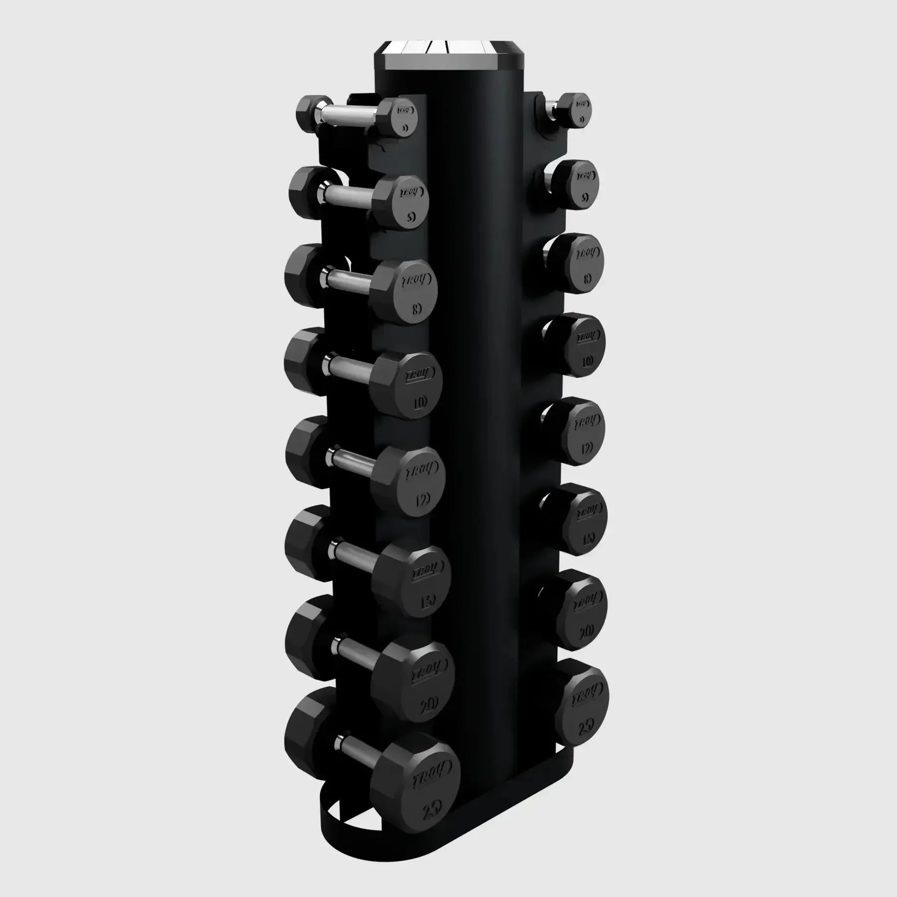 TROY 12 Sided Rubber Encased Dumbbell Set with Vertical Storage Rack - VERTPAC-TSDR25