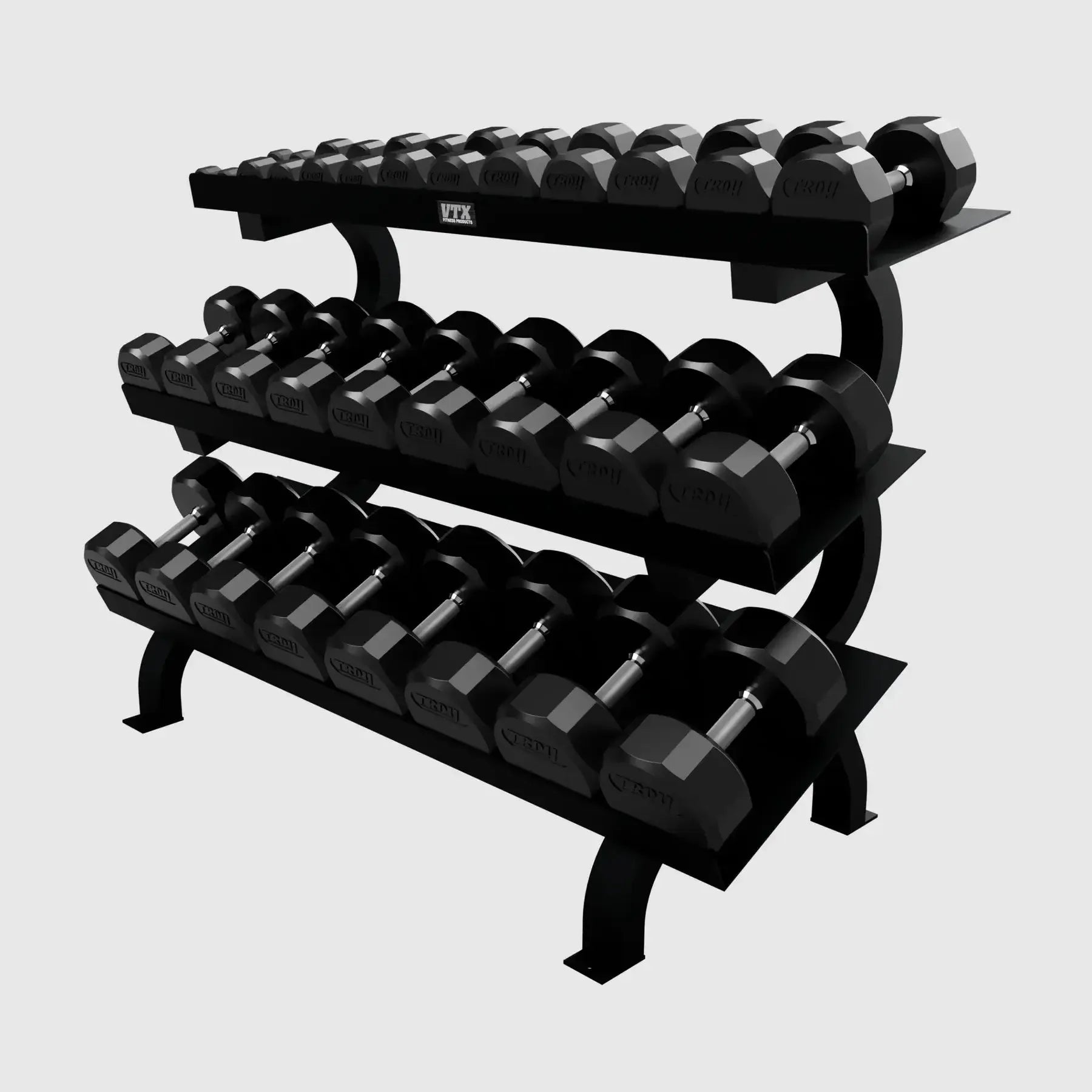 TROY 12 Sided Rubber Encased Dumbbell Set with Vertical Storage Rack - VERTPAC-TSDR75