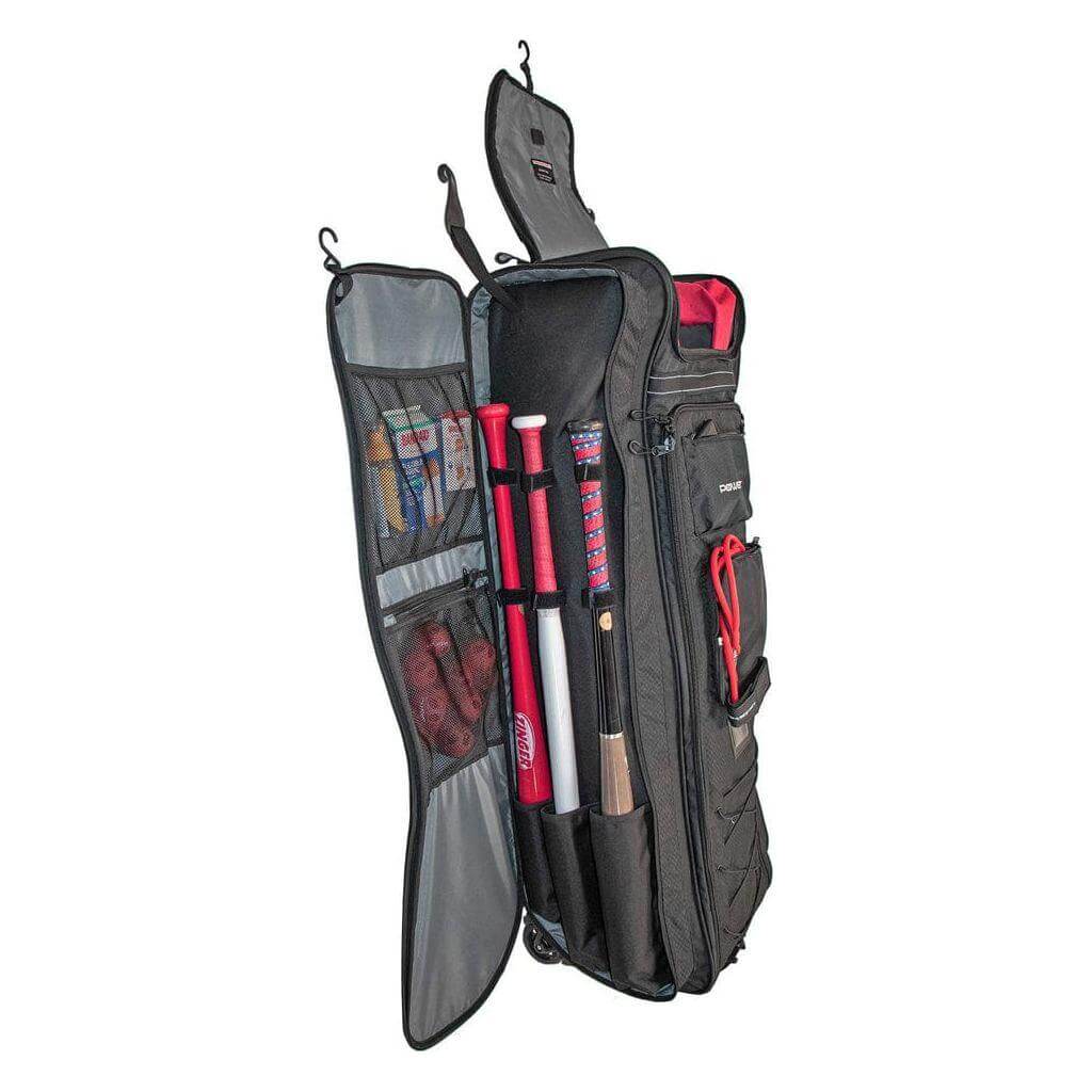 Side view of Powernet All Gear Transporter Rolling Baseball Equipment Bag for Coaches B007 in white background