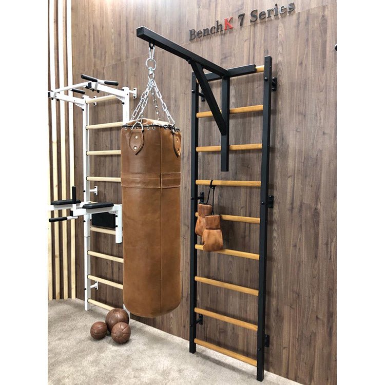 BenchK Punching Bag Holder - Side view photo with holder and brown punching bag 