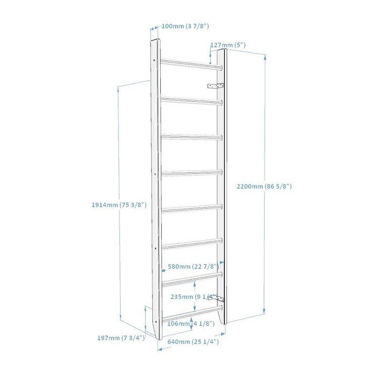 BenchK Series 1 100 Wall Bars - Diagram with measurements and sizes