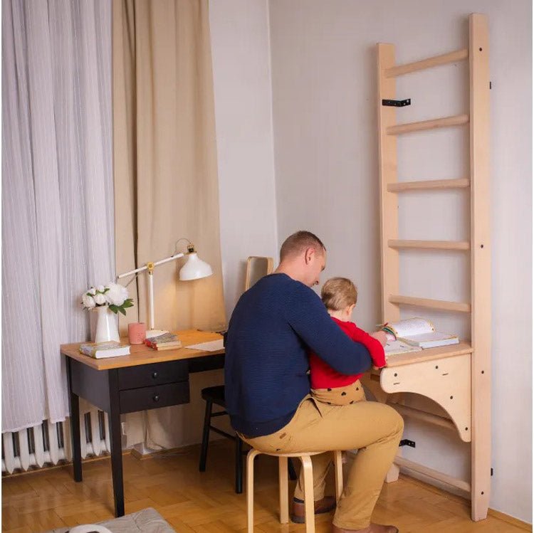 BenchK Series 1 112 Wall Bars with Desk -  A father and son photo using the desk for studying