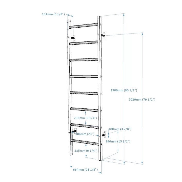 BenchK Series 2 200 Wall Bars- Diagram with size and measurement