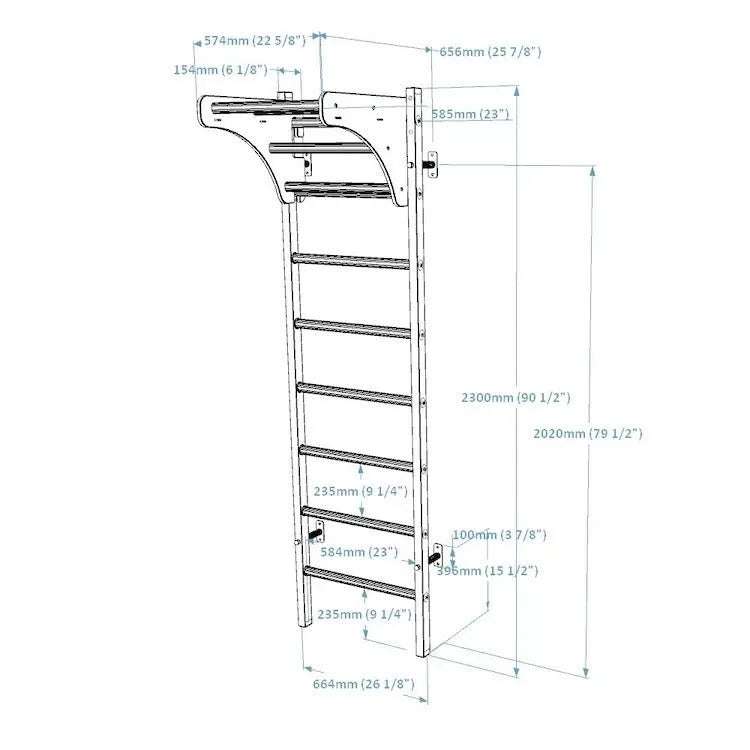 BenchK Series 2 211 Wallbars - Diagram with measurement and sizes of the product