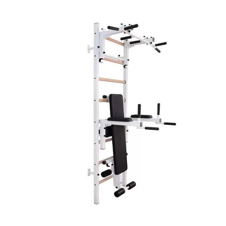 BenchK Series 2 233 Wall Bars - Side view photo fully set up with accessories