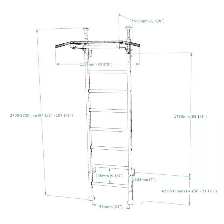 BenchK Series 5 521 Wall Bars - Diagram with size and measurements