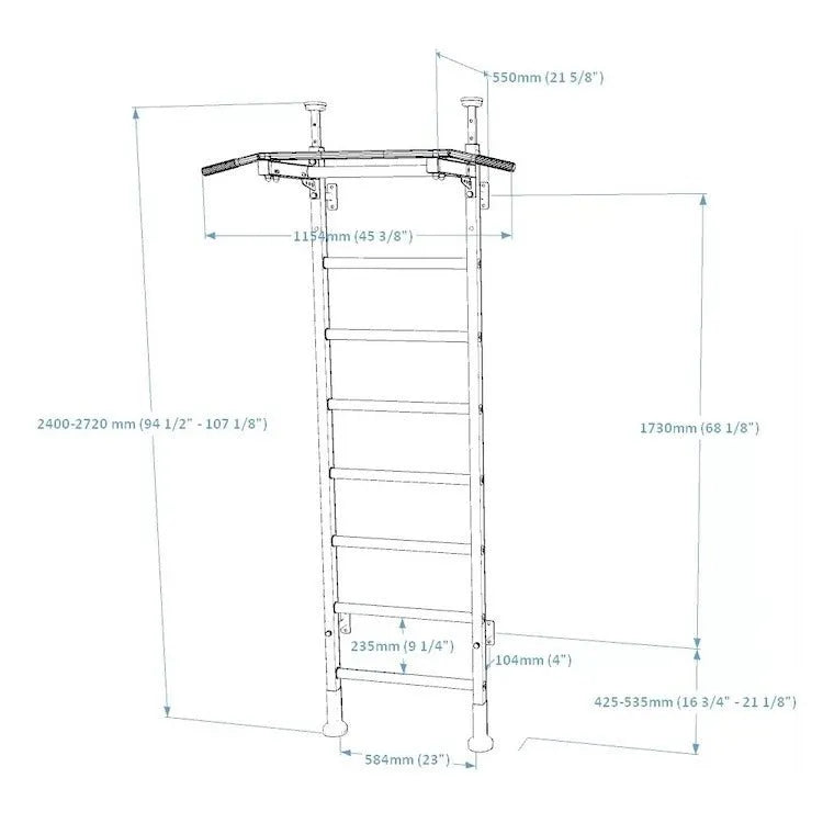 BenchK Series 5 521 Wall Bars - Diagram with size and measurements
