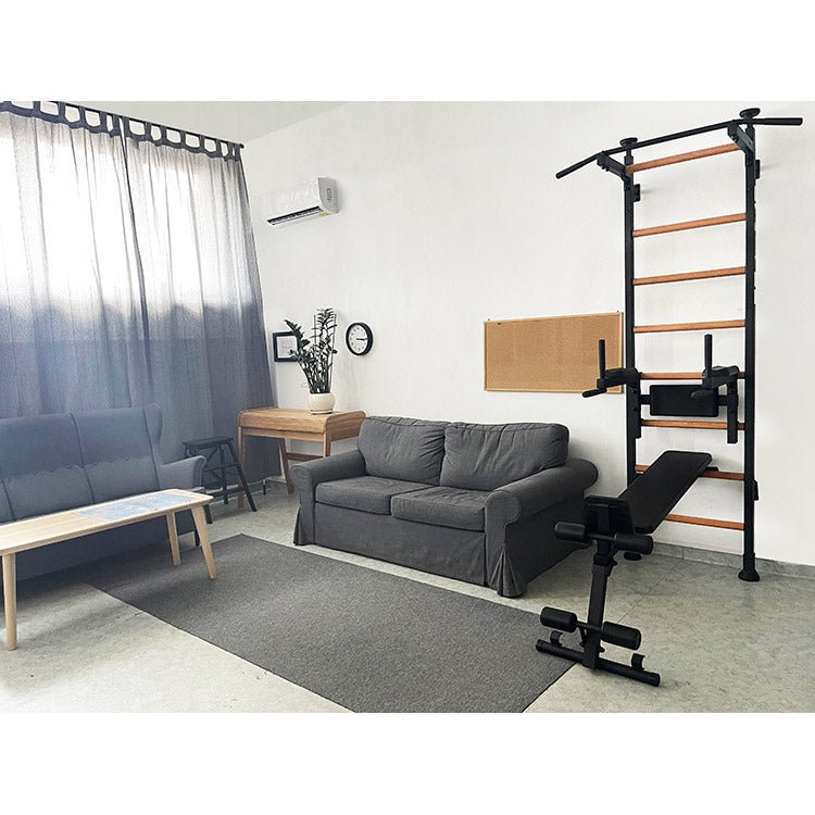 BenchK Series 5 523B Wall Bars with Bench - Black wall bar in a living room