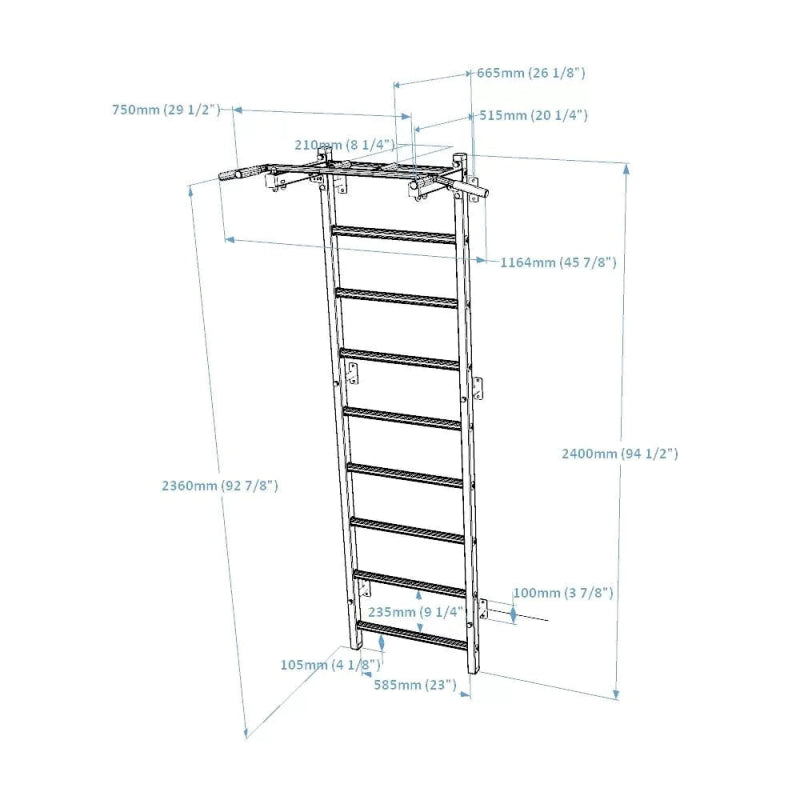 BenchK Stall Bar 721B - Diagram with size and measurements