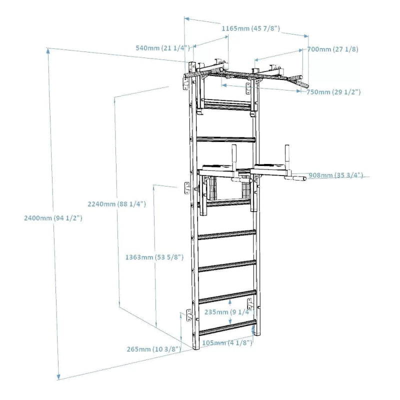 BenchK Stall Bar 732B - Diagram with size and measurements