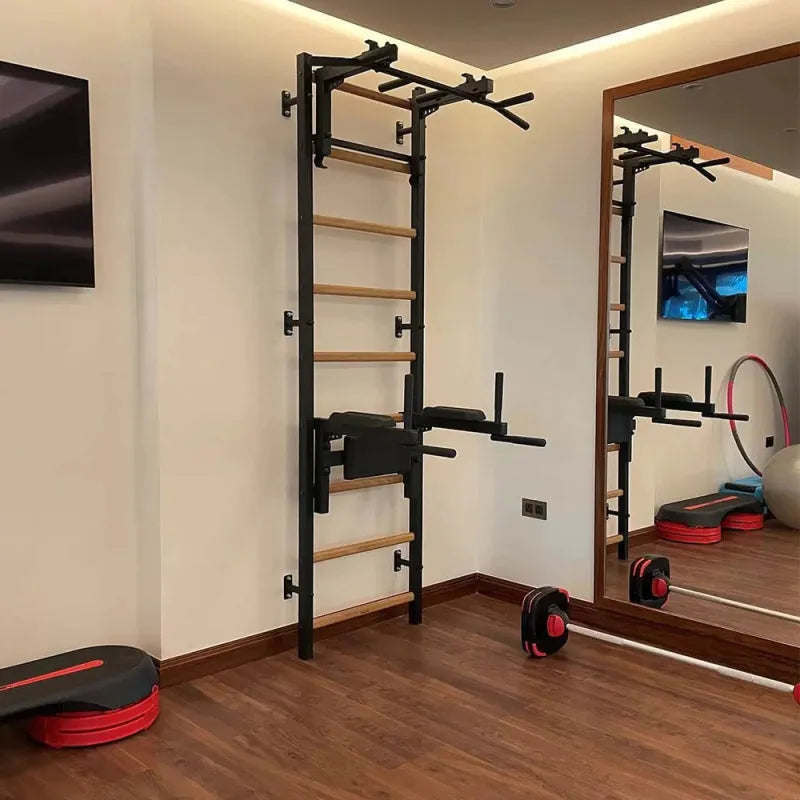 BenchK Stall Bar 732B - In a gym room with barbell in front