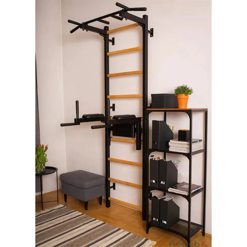 BenchK Stall Bar With Pull-up Bar and Dip Station 722B - In black color actual product photo