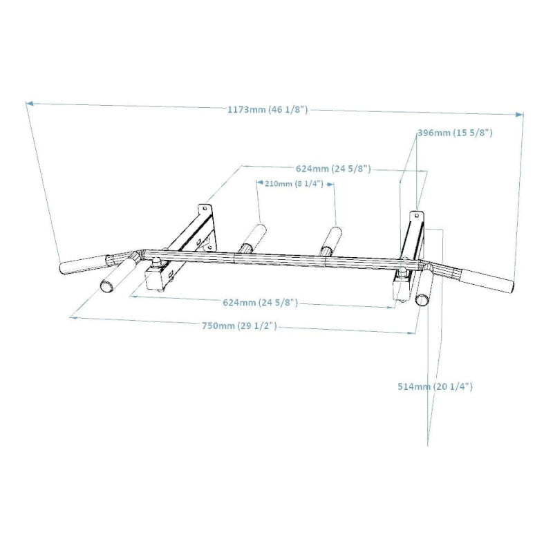 BenchK Steel Pull-Up Bar PB2B - Diagram and size of pull up bar attachment