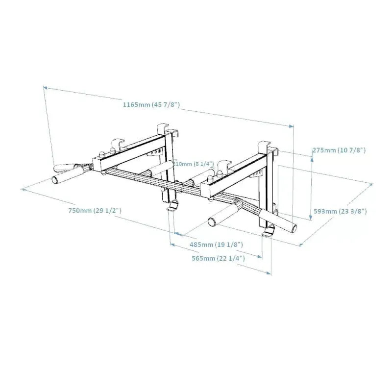 BenchK Steel Pull-Up Bar PB3B - Diagram with size and measurements