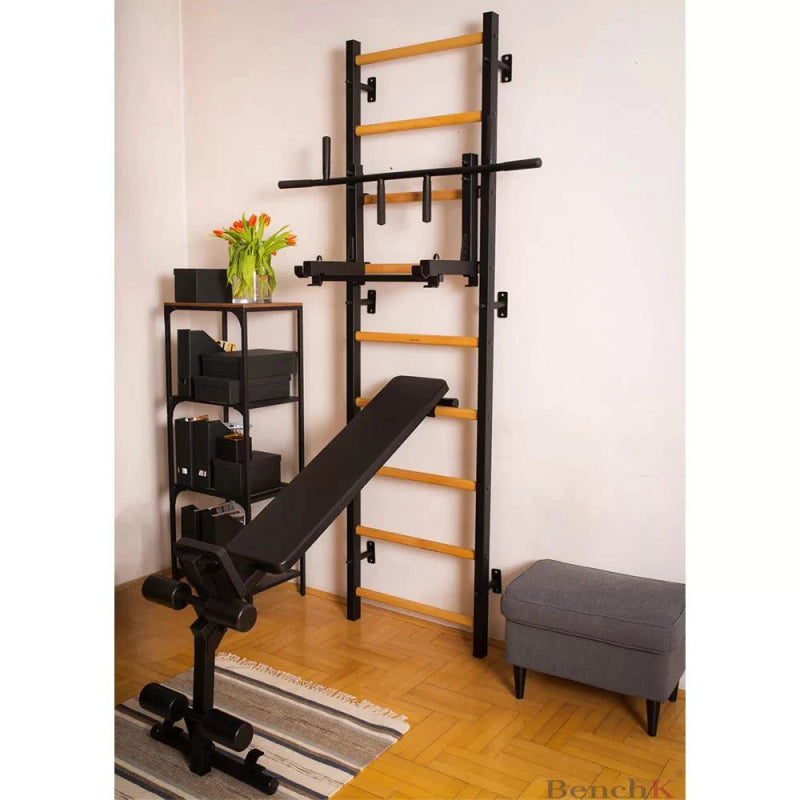 BenchK Wall Bars 733B - in black and side view picture of the actual product