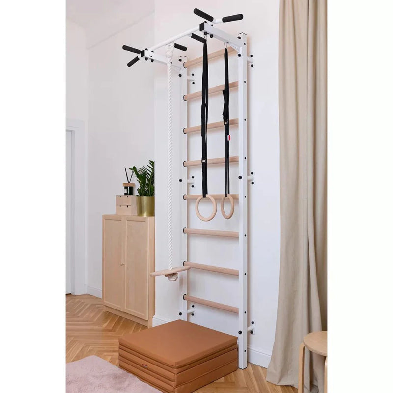 BenchK Wall Bars With Accessories 721B + A076 - Side view with a brown mat underneath