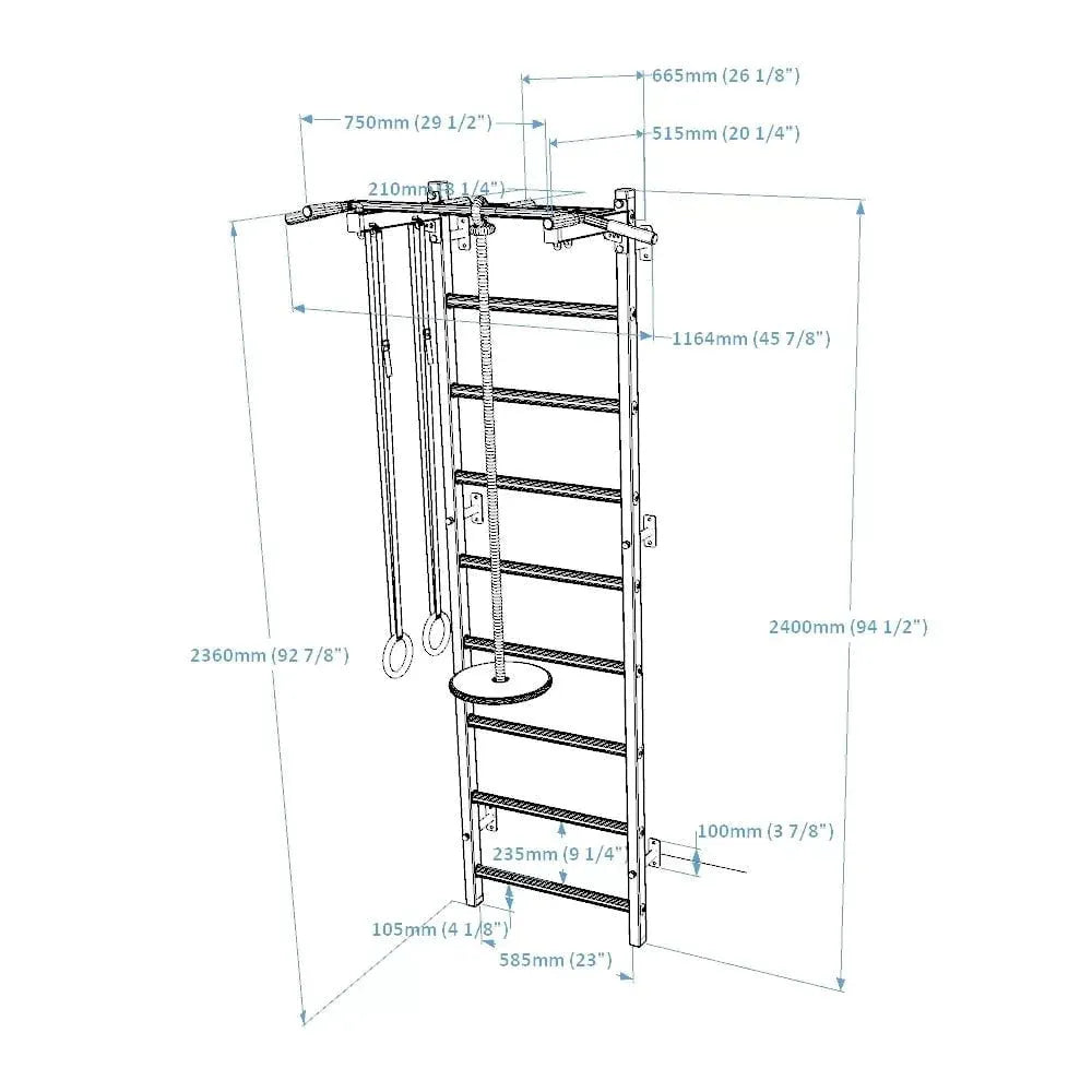 BenchK Wall Bars With Accessories 721B + A076 -  diagram with size and measurements