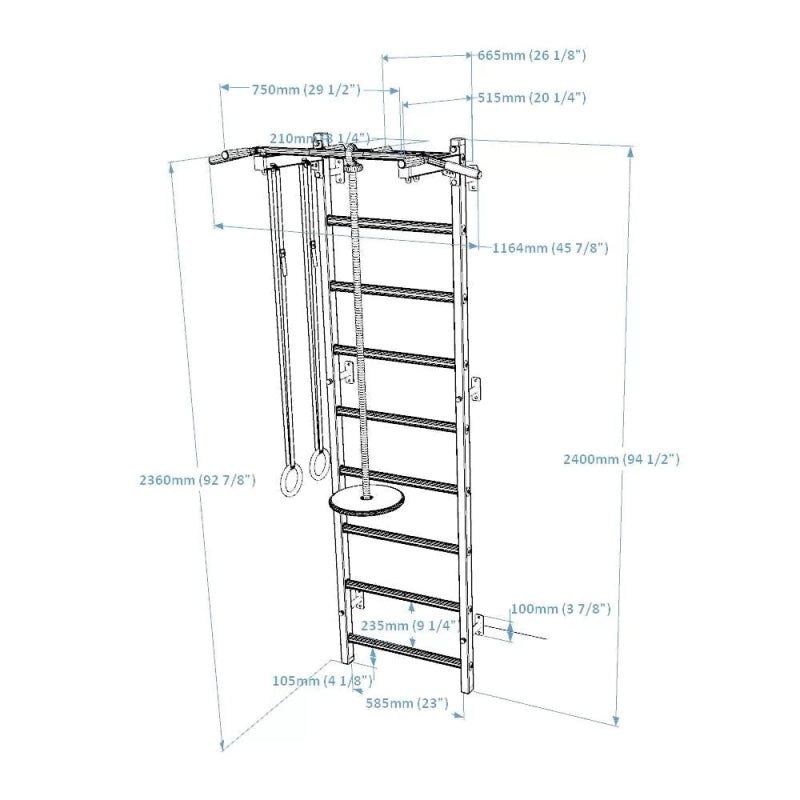 BenchK Wall Bars With Accessories 721B + A076 - Diagram and size and measurements