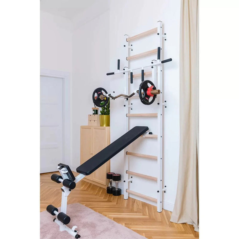 BenchK Workout Bench B1B -wall bar fully assembled with all accessories 