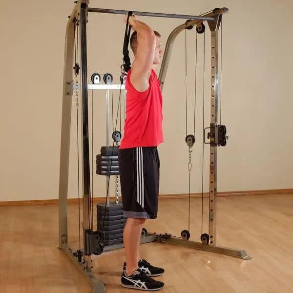 Best Fitness BFFT10R Functional Trainer - man on side view in front of the actual product