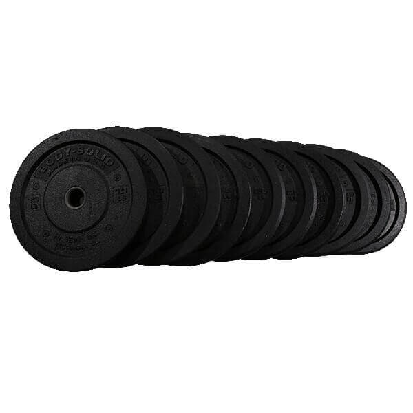 Body-Solid 260lb USA Premium Rubber Bumper Plate Set OBPH260 - weights on different sizes