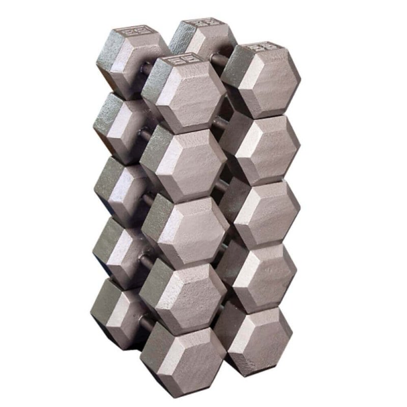 Body-Solid Cast Iron Hex Dumbbells SDX - On stack 3D picture