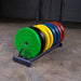 Body-Solid Chicago Extreme Colored Bumper Plates OBPXC - Different color plate on a rack