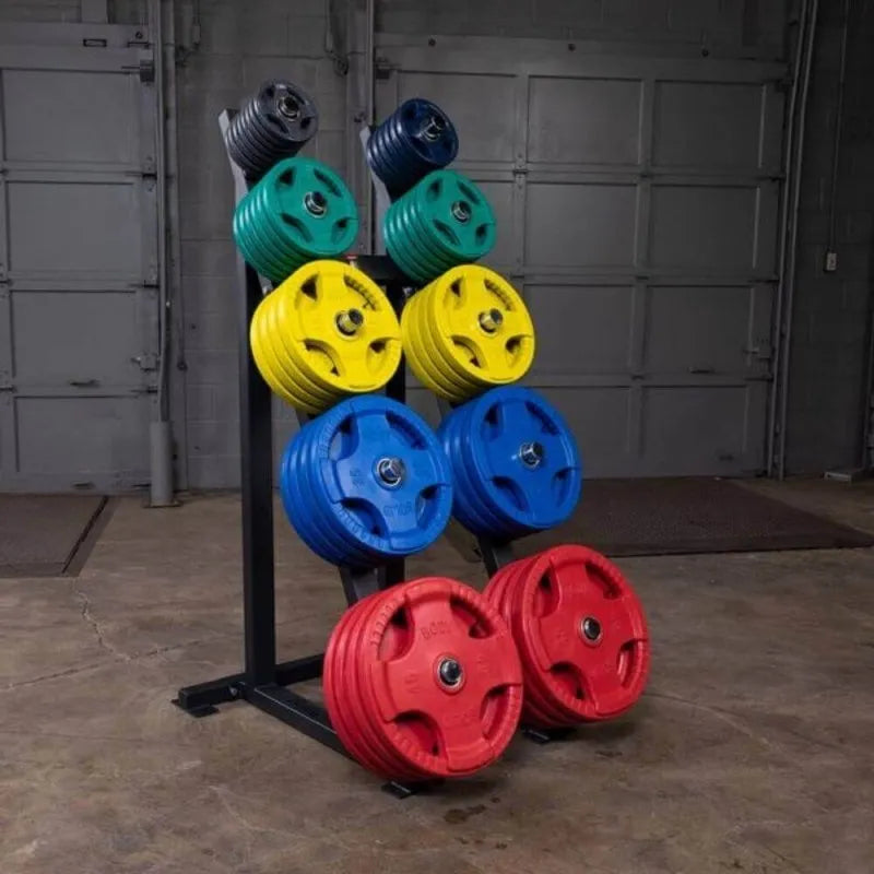 Body-Solid High Capacity Olympic Weight Tree GWT76 - Rack with weight plates on different sizes and colors