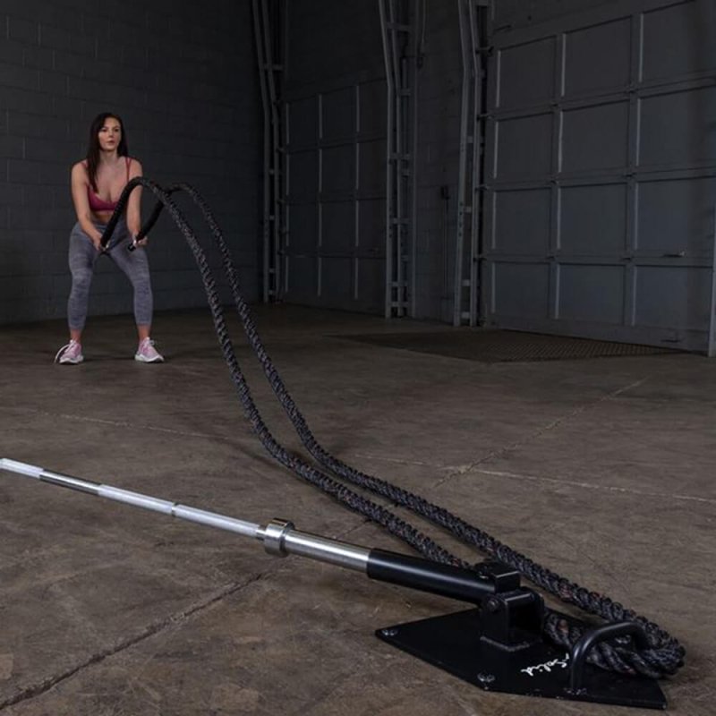 Body-Solid Home Plate T-Bar Row Landmine TBR50 - woman on training holding a black rope